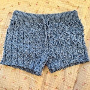 Free People Loop-Knit Lounge Shorts in Light Blue